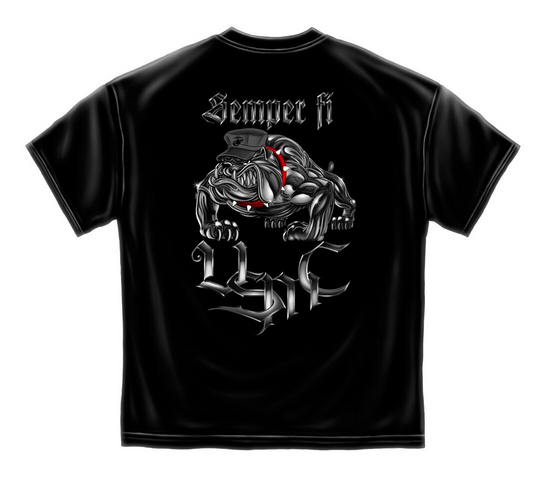 USMC Chrome Dog Semper Fi Black T-Shirt small